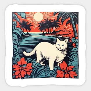 Hawaiian Linocut Cat Sticker